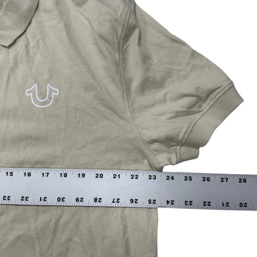 True Religion Logo Zipper Tape Polo Shirt Mens XL Fog Beige Zip 108088 NEW NWT